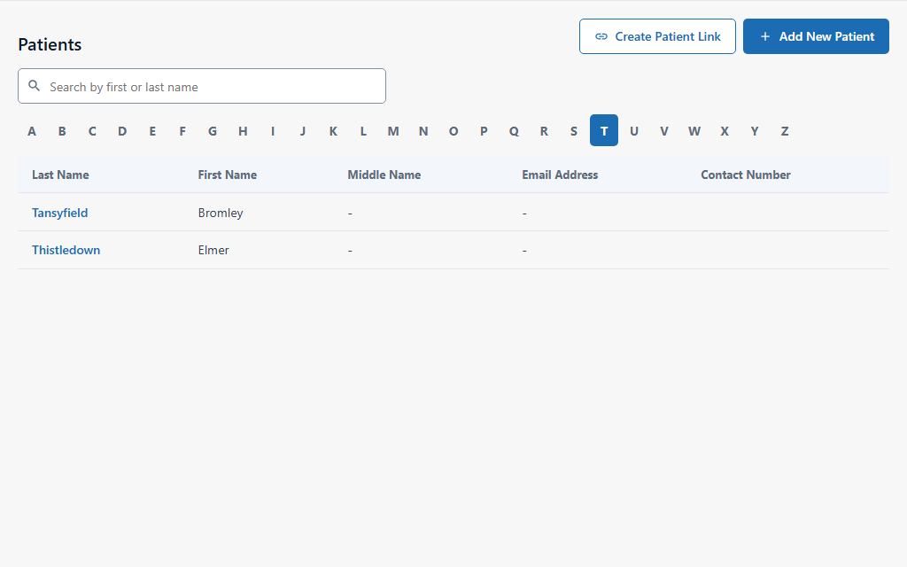 The DentalPro patient list