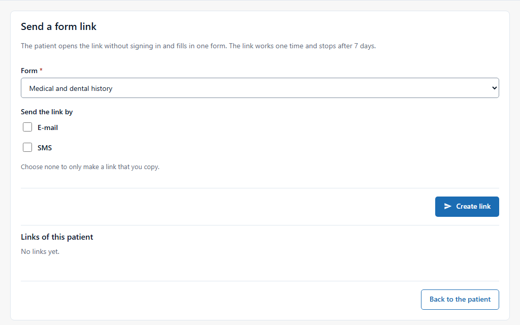 The send fill-in link dialog